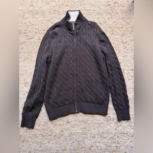 Lauren Ralph Lauren Active Black Cable Knit Sweater zip up large